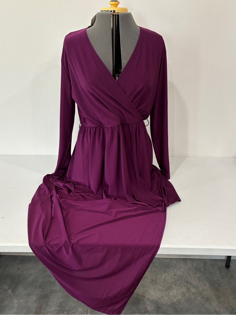 Koh Koh Plum Purple Long Sleeve Faux Wrap Empire Waist Maxi Dress Size 2X